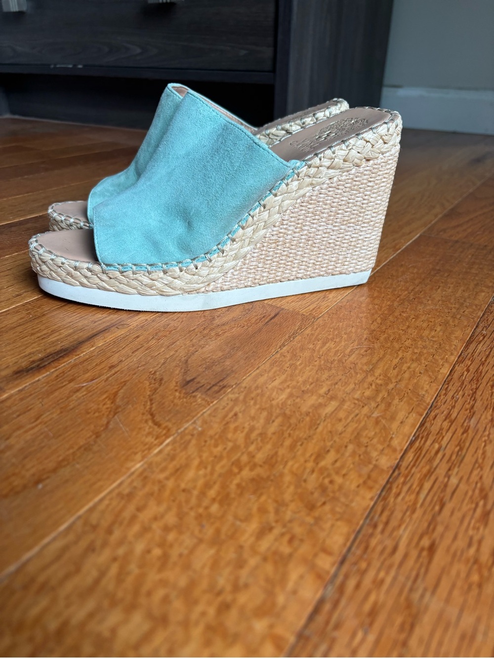 Vince Camuto Teal Suede Espadrille Wedge Slide